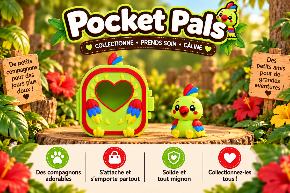 Pocket Pals Perroquet kawaii avec mini maison tropicale colorée - Epoxy Kawaii