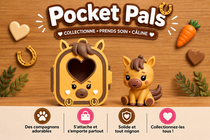Petit poney Pocket Pals visible dans sa maison avec fenêtre cœur