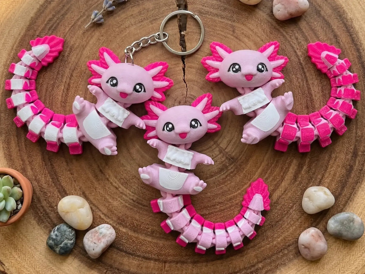 Porte-clé Axolotl articulé 3D – Bébé Axolotl Kawaii Epoxy Kawaii