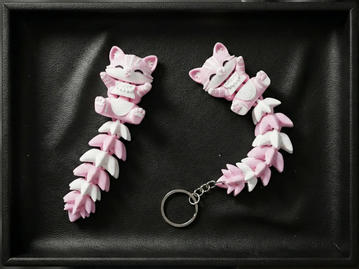 Porte-clé Chat articulé 3D – Chaton Kawaii Fluffy Tail Epoxy Kawaii