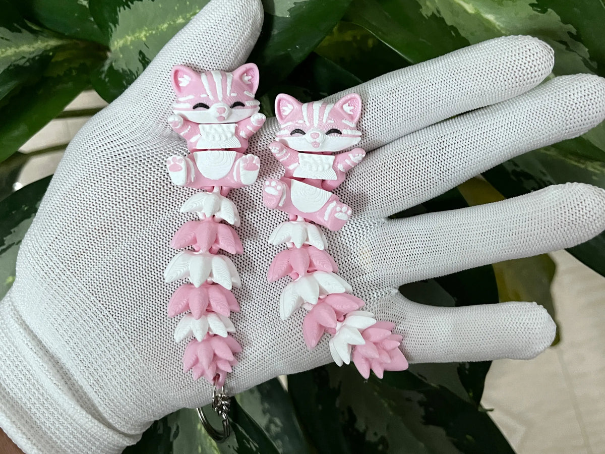 Porte-clé Chat articulé 3D – Chaton Kawaii Fluffy Tail Epoxy Kawaii