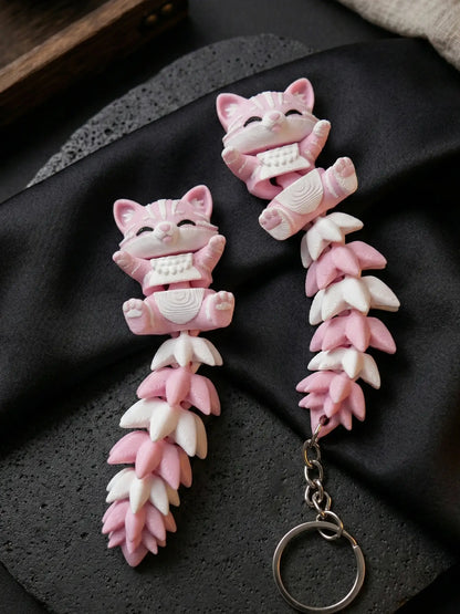 Porte-clé Chat articulé 3D – Chaton Kawaii Fluffy Tail Epoxy Kawaii