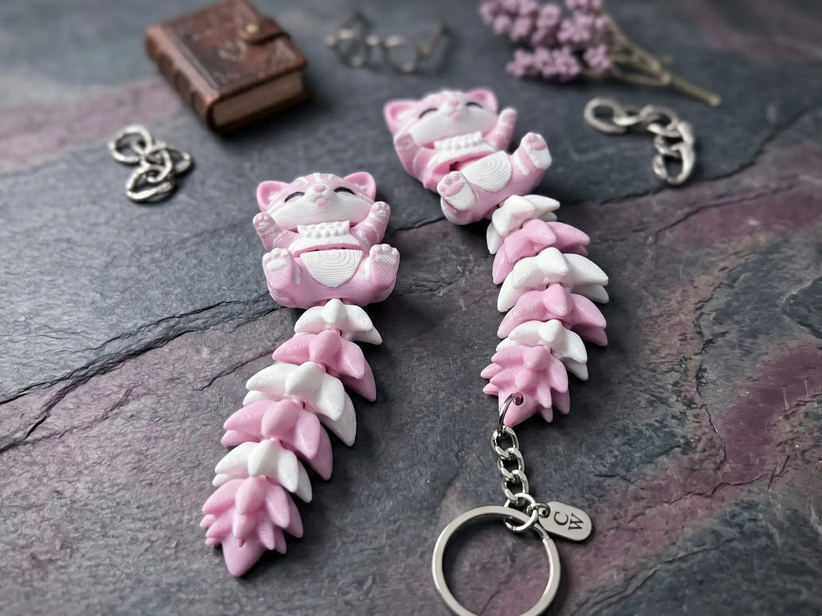 Porte-clé Chat articulé 3D – Chaton Kawaii Fluffy Tail Epoxy Kawaii