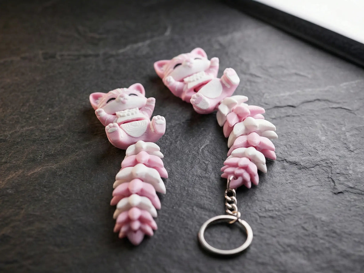 Chaton kawaii rose et blanc articulé imprimé en 3D