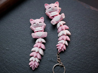 Porte-clé chat articulé 3D de 12 cm avec longue queue flexible