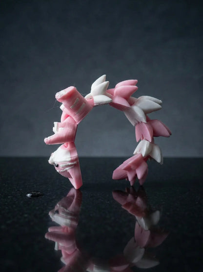 Longue queue fluffy articulée rose et blanche du porte-clé chat 3D