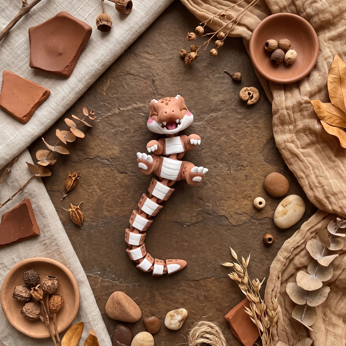 Porte-clé dinosaure T-Rex marron kawaii à longue queue articulée Fluffy Tails