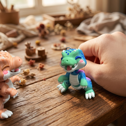 Porte-clé dinosaure T-Rex turquoise kawaii articulé imprimé en 3D Epoxy Kawaii