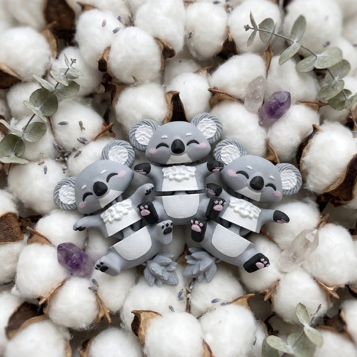 Détail des coussinets roses du porte-clé koala articulé 3D