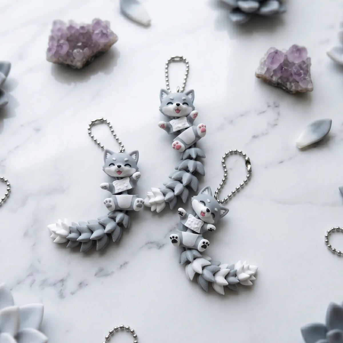 Porte-clé bébé loup kawaii articulé imprimé en 3D
