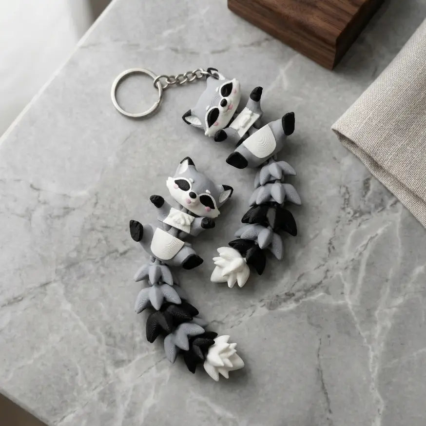 Porte-clé Raton laveur articulé 3D – Raccoon Kawaii Epoxy Kawaii