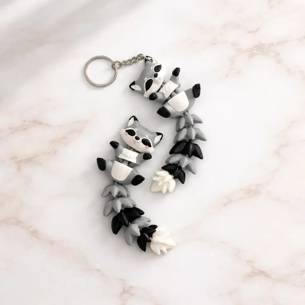 Porte-clé Raton laveur articulé 3D – Raccoon Kawaii Epoxy Kawaii
