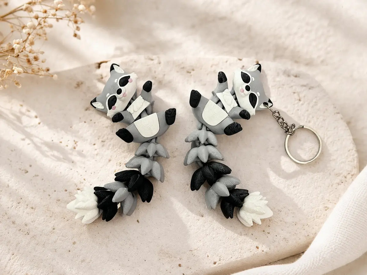 Porte-clé Raton laveur articulé 3D – Raccoon Kawaii Epoxy Kawaii