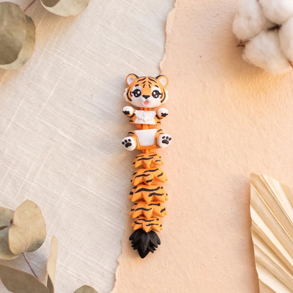 Porte-clé tigre articulé 3D avec queue Fluffy noire
