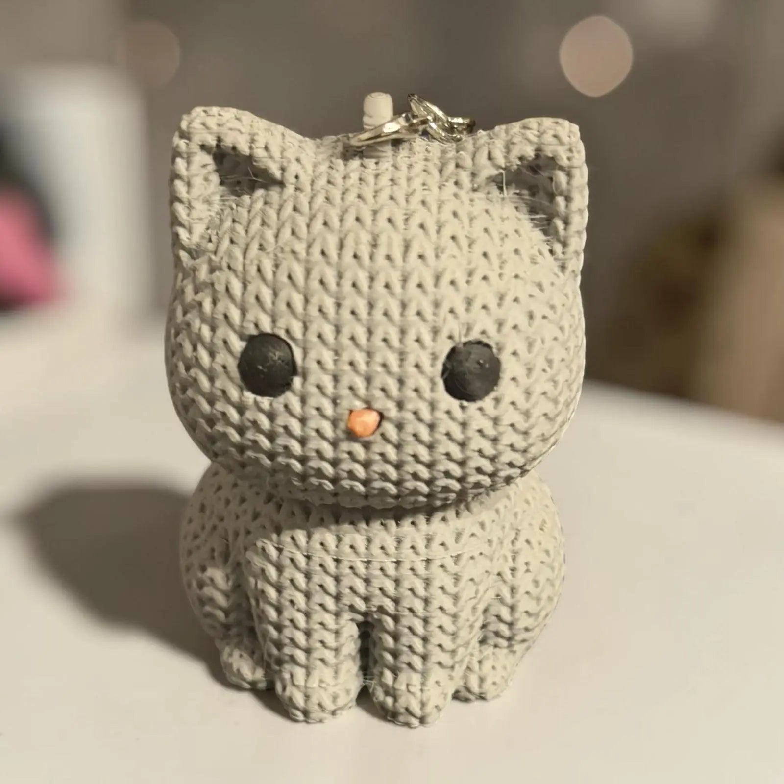 Porte-clés chat effet tricot kawaii