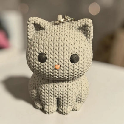 Porte-clés chat effet tricot kawaii