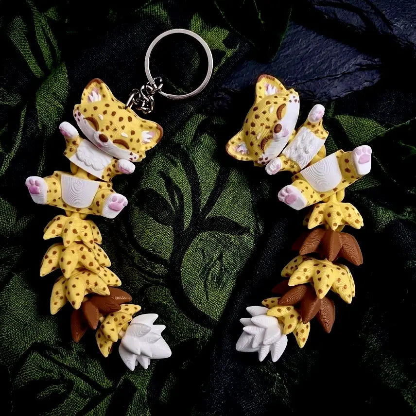 Porte-clés guépard articulé Flexi jaune et marron imprimé en 3D