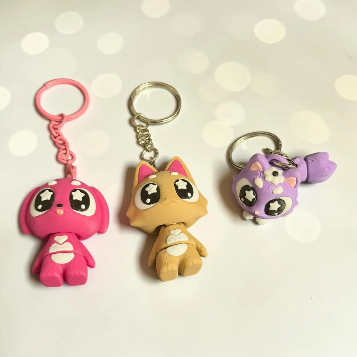 Porte-clés Kawaii Articulés – Chien, Renard & Chat Violet