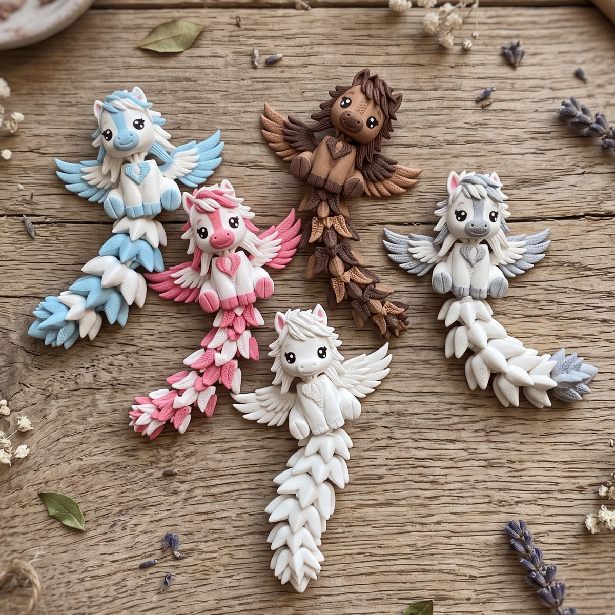 Porte-clés Pégase articulés kawaii Fluffy Tails en plusieurs coloris Epoxy Kawaii