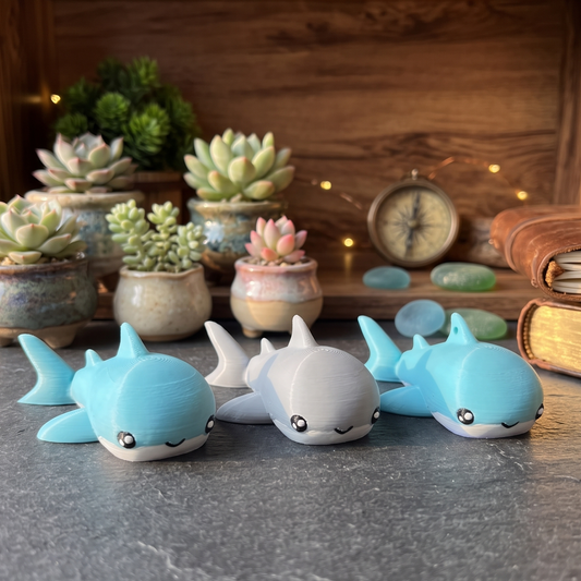 Porte-clés requins articulés kawaii bleu lagon et gris avec ventre blanc