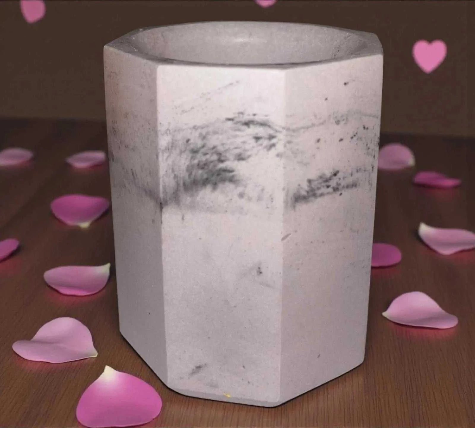 💜 Pot Hexagonal en Jesmonite – Violet & Gris Marbré Epoxy Kawaii