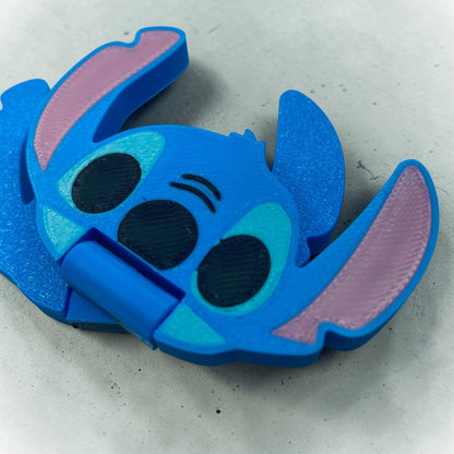 Slider Stitch anti-stress en impression 3D bleu, objet sensoriel geek à faire glisser entre les doigts