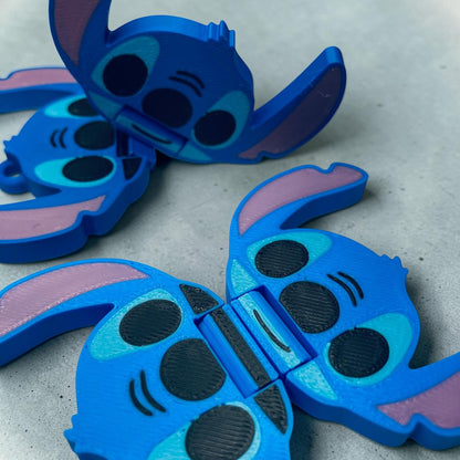 Slider Stitch anti-stress en impression 3D bleu, objet sensoriel geek à faire glisser entre les doigts