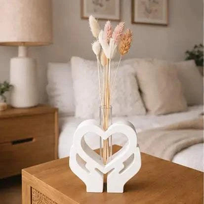 Soliflore mains cœur en jesmonite blanc et doré avec fleurs séchées – décoration artisanale Epoxy Kawaii