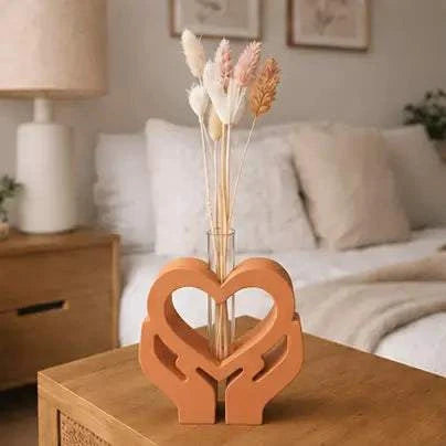 Soliflore mains cœur en jesmonite blanc et doré avec fleurs séchées – décoration artisanale Epoxy Kawaii