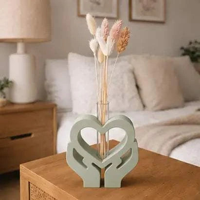 Soliflore mains cœur en jesmonite blanc et doré avec fleurs séchées – décoration artisanale Epoxy Kawaii