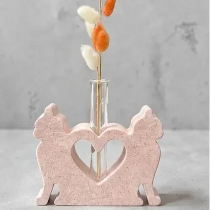 Soliflore Chats Amoureux en Jesmonite Personnalisable – Décoration Artisanale Romantique Epoxy Kawaii