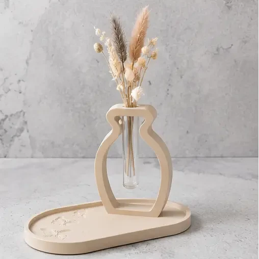 Soliflore Vase avec Plateau en Jesmonite Personnalisable – Décoration Artisanale Élégante Epoxy Kawaii