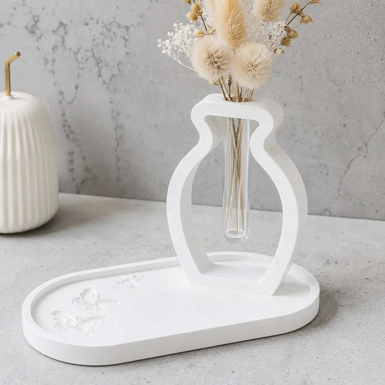 Soliflore Vase avec Plateau en Jesmonite Personnalisable – Décoration Artisanale Élégante Epoxy Kawaii