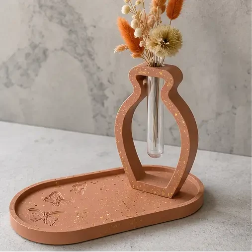 Soliflore Vase avec Plateau en Jesmonite Personnalisable – Décoration Artisanale Élégante Epoxy Kawaii