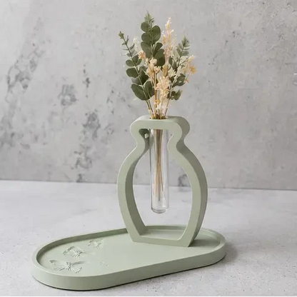 Soliflore Vase avec Plateau en Jesmonite Personnalisable – Décoration Artisanale Élégante Epoxy Kawaii