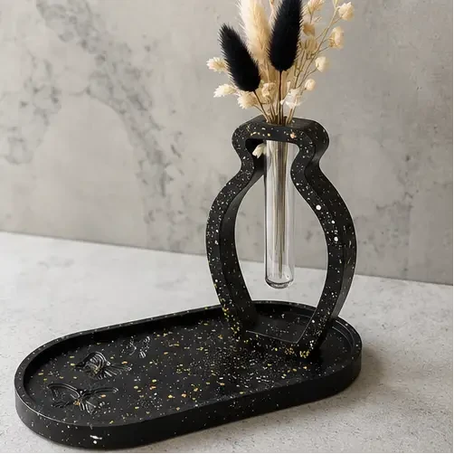 Soliflore Vase avec Plateau en Jesmonite Personnalisable – Décoration Artisanale Élégante Epoxy Kawaii