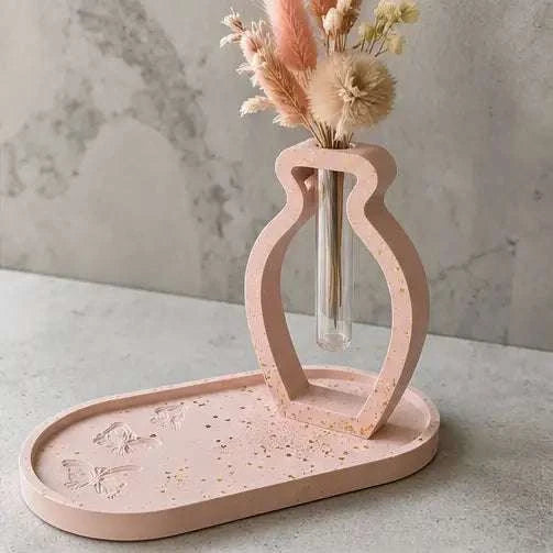 Soliflore Vase avec Plateau en Jesmonite Personnalisable – Décoration Artisanale Élégante Epoxy Kawaii