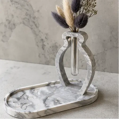 Soliflore Vase avec Plateau en Jesmonite Personnalisable – Décoration Artisanale Élégante Epoxy Kawaii