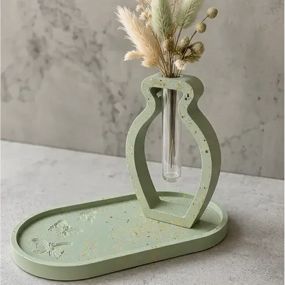 Soliflore Vase avec Plateau en Jesmonite Personnalisable – Décoration Artisanale Élégante Epoxy Kawaii