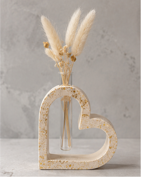 Soliflore Cœur en Jesmonite Personnalisable – Décoration Romantique Artisanale Epoxy Kawaii