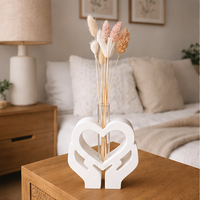 Soliflore mains cœur en jesmonite blanc et doré avec fleurs séchées – décoration artisanale Epoxy Kawaii