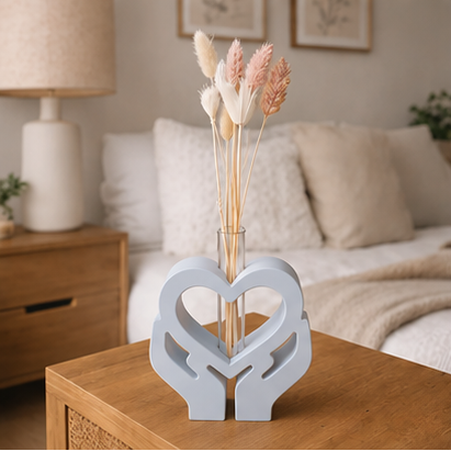 Soliflore mains cœur en jesmonite blanc et doré avec fleurs séchées – décoration artisanale Epoxy Kawaii