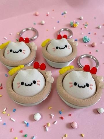 Porte-clé clicker chat kawaii tarte aux fruits anti stress en impression 3D