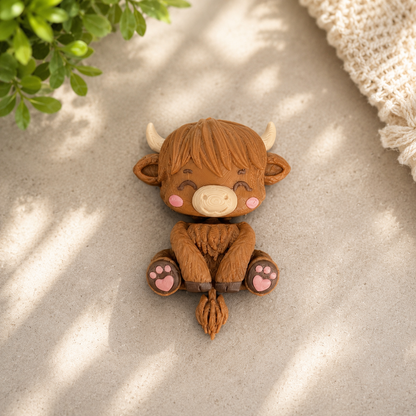 Bébé vache Highland kawaii couleur caramel avec joues et coussinets roses