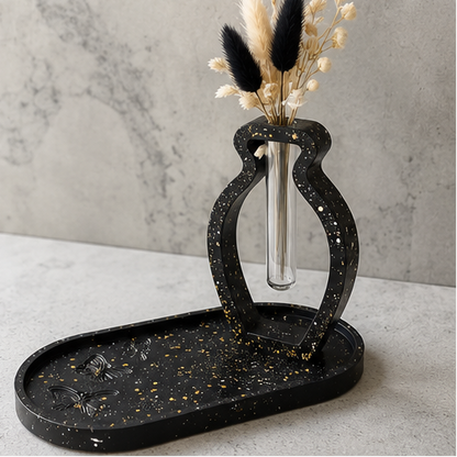 Soliflore Vase avec Plateau en Jesmonite Personnalisable – Décoration Artisanale Élégante Epoxy Kawaii