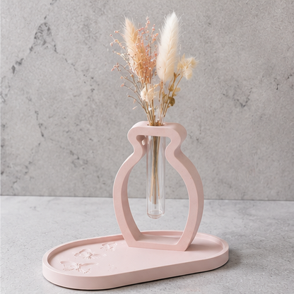 Soliflore Vase avec Plateau en Jesmonite Personnalisable – Décoration Artisanale Élégante Epoxy Kawaii