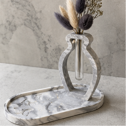 Soliflore Vase avec Plateau en Jesmonite Personnalisable – Décoration Artisanale Élégante Epoxy Kawaii