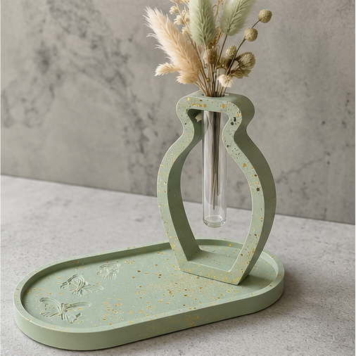 Soliflore Vase avec Plateau en Jesmonite Personnalisable – Décoration Artisanale Élégante Epoxy Kawaii