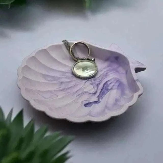 💜 Vide-Poche Coquillage en Jesmonite – Violet Marbré & Blanc Epoxy Kawaii