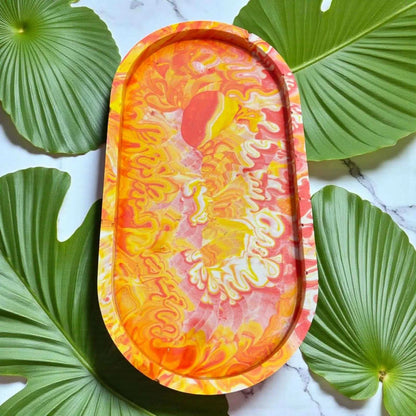 ☀️ Vide-Poche en Jesmonite – Dégradé Rouge, Jaune & Orangé Epoxy Kawaii